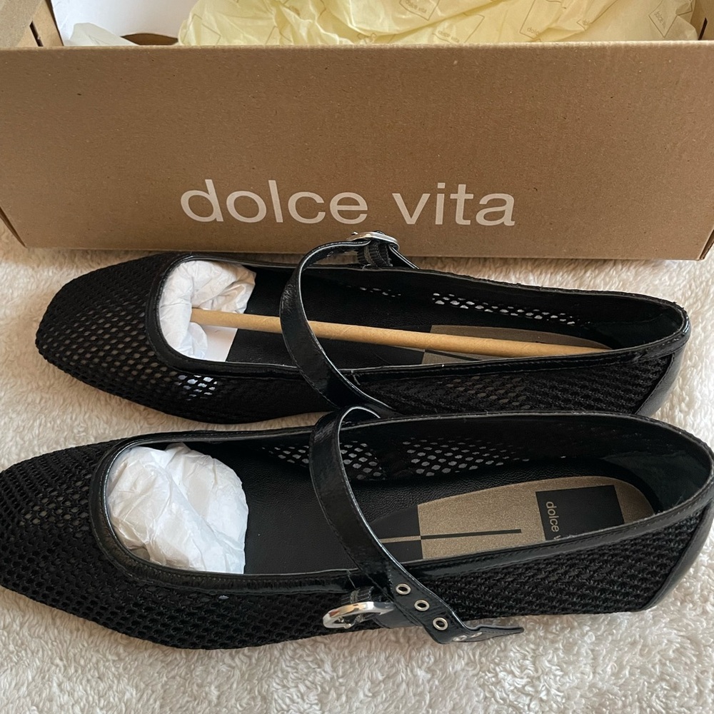Dolce Vita Black Mesh Mary Jane Flats